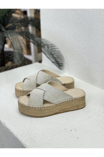 Venüs 23170006Y CROSSBAND GENUINE LEATHER 5CM STRAW SOLE SLIPPERS