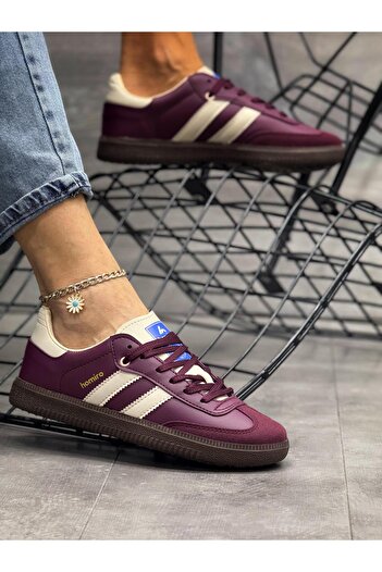 homiro Bağcıklı Unisex Spor Sneaker Ayakkabı-Bordo-Bej