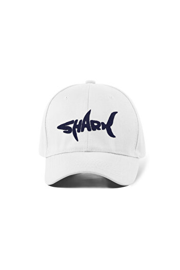 QUATEX Shark Embroidered Hat – White 100% Cotton Gabardine Unisex Model