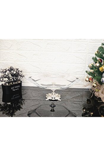 atabey home Avangarde 31 cm Silver Cast Large Size Presentation and Serving Platter - Pasabahce Reflection