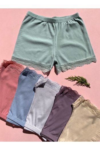 LEYNA BUTİK 6-Piece Grey-Plum-Green-Blue-Dried-Rose Colored Corduroy Women's Shorts - Panties