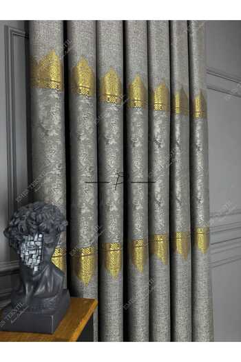 Perde Pendik Background Curtain (Dark Grey) Crown, Courthouse Pattern, 1E3 Layer Close Pleat, Patterned Background Curtain
