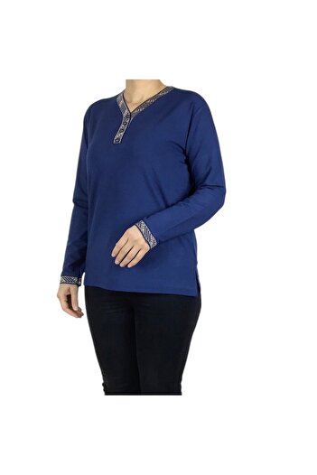 ECE GİYİM Women's V-Neck Collection and Neck Patterned Seasonal Nergis Bluz