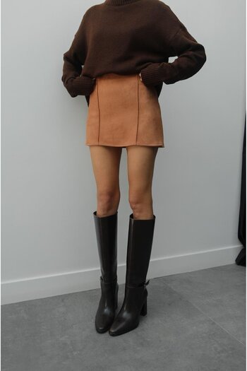 Havoş Camel Megan Suede Skirt