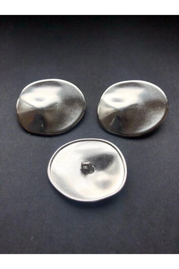 BEİLYS COSMETİCS & ACCESSORY Silver Silver Oval Ellipse Metal Button 54 Sizes - Pack of 3 Buttons