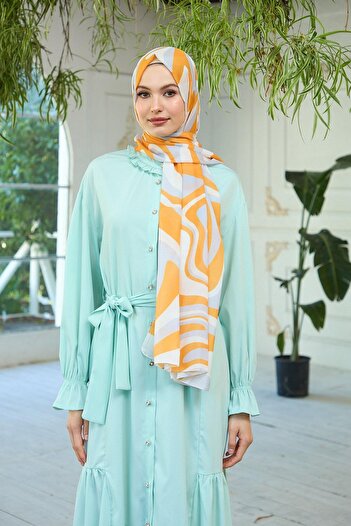 İpekhan Soft Shawl Gray Orange Summer Glitter Collection - 3044-09