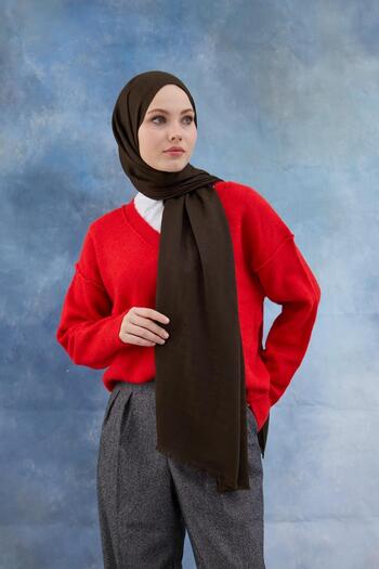 İpekhan Houndstooth Pattern Cotton Jacquard Shawl Khaki 8011-18