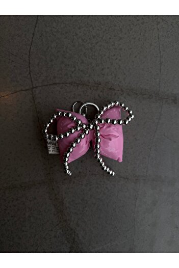 minebag Pink Puff Ribbon - Bead Detailed Keychain Bag Charm