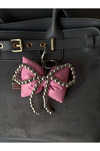 minebag Pink Puff Ribbon - Bead Detailed Keychain Bag Charm