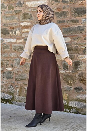 NANTİREA Brown Stitched Skirt with Stitching Detail
