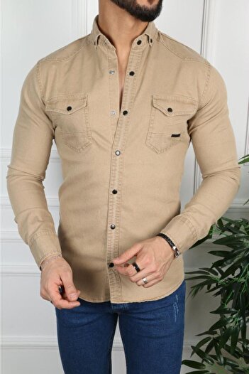 çerme Men's Beige Denim Shirt Ç12