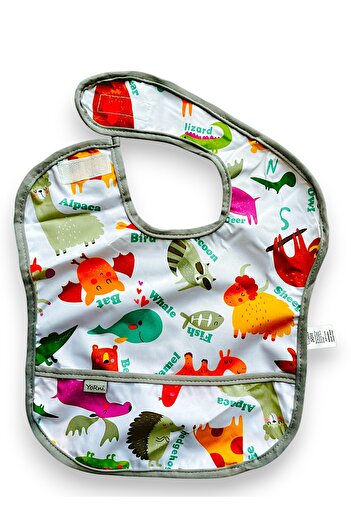yorni Bottom Opening Gifted, 3-18 Months, Zoo, Sleeveless, Liquid Proof, with Pockets, Washable, Baby Food Bib, Bib