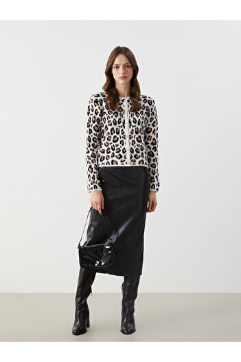 LC Waikiki Crew Neck Leopard Print Women's Knitwear Cardigan - W4M399Z8
