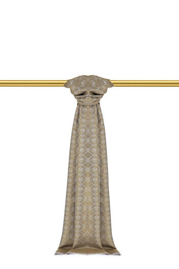 Bursa İpek Dark Stone Monogram Pattern Jacquard Silk Shawl
