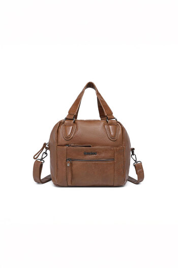 Getcho Regan Women's Tan Medium Size Hand and Shoulder Bag Multi-Pocket Zippered Short Handle and Long Strap Daily