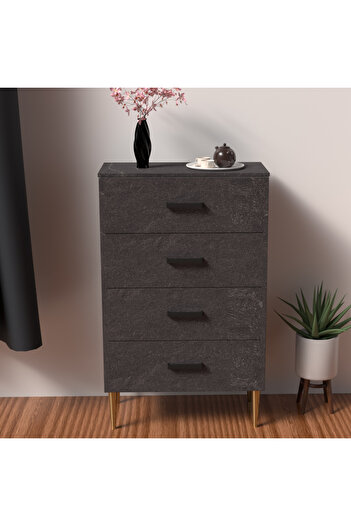 Mahmayi Wooden Chest Drawer with 4 Drawers Cabinet for Living Room-Anthracite Jura Slate