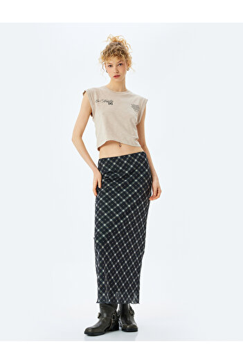 Koton Crew Neck Sleeveless Crop Back Printed Top