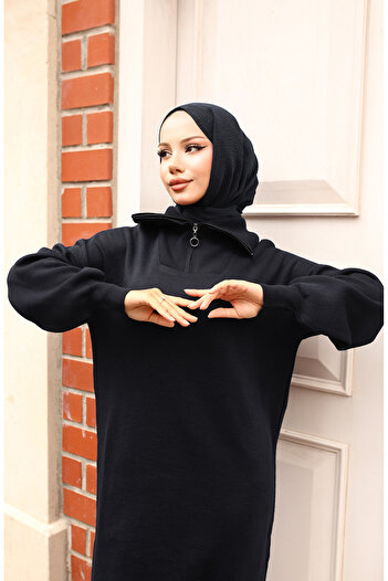 sefamerve Knitwear Dress with Zipper Neckline 2441-05 Black