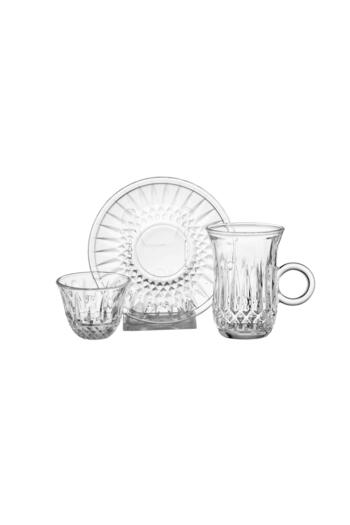 Dania 24 Piece Clear Glass Tea and Coffee Set Consists of 6 Cups with 6 Saucers with 12 Saudi Coffee Cups