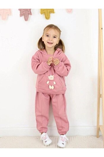 Zekids Girl's Teddy Bear 3 Thread Raised Tracksuit Set