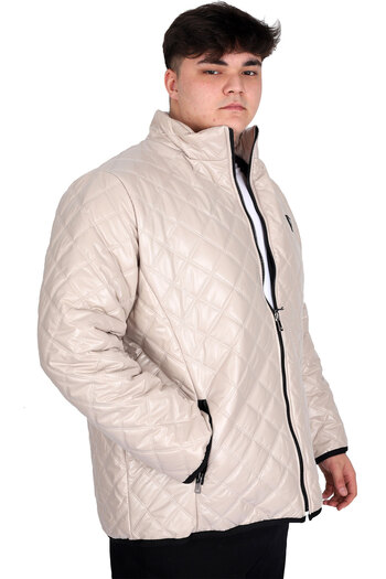ModeXL Men's Plus Size Beige Quilted Coat - Stand Collar U24615