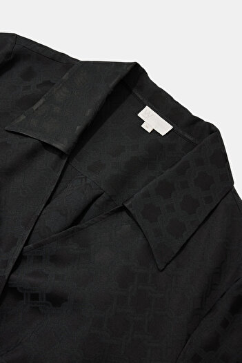 W Collection SİYAH MİNİ JAKARLI KRUVAZE YAKA ELBİSE