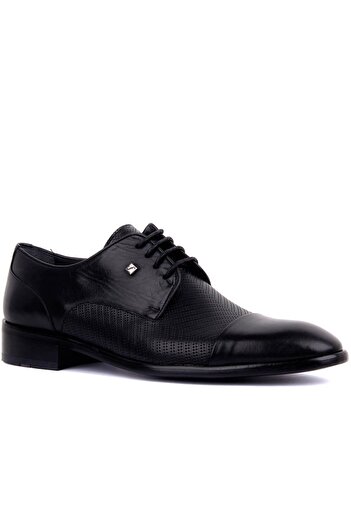 Fosco Black Leather Men's Classic Shoes - Lace-Up, Model 9511 114