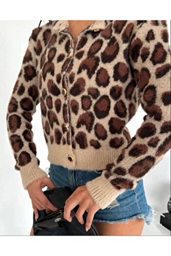 sportiness Μαλακή ζακέτα με κουμπιά με σχέδιο Leopard