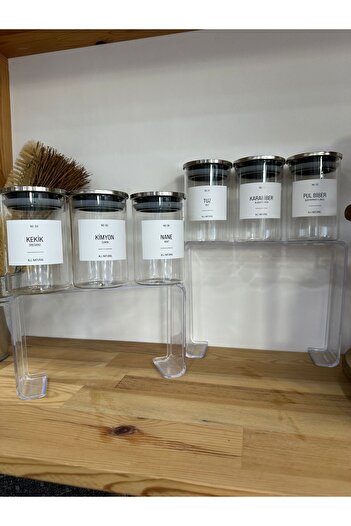 ANJEAHOME Sonora 6-Piece 300 ml Glass Spice Rack with Bamboo Lid (with Spoon)