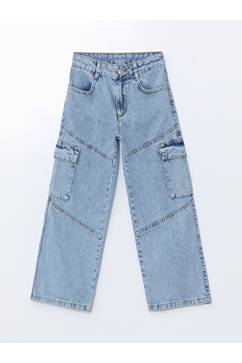 LC Waikiki Lcw Kids Girls Cargo Jean Pants with Adjustable Elastic Waist