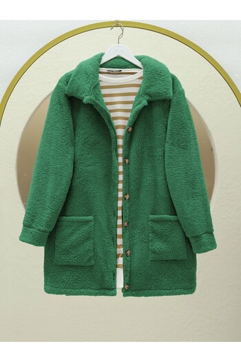 Modamorfo Green Plush Jacket - Tall Buttons and Pockets