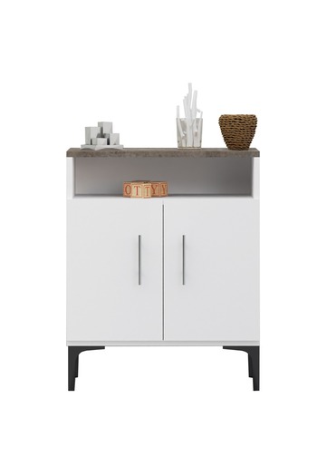 Mahmayi Cabinet with 2 Door Storage and Single Open Shelf-Dark Grey Chicago Concrete and White
