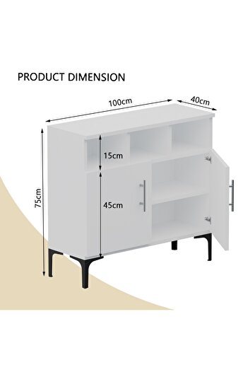Mahmayi Medium Height Cabinet with 2 Door Storage and 3 Open Shelf-White