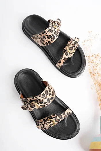 meyra'nın ayakkabıları Women's Leopard Double Banded Comfortable Orthopedic Sole Slippers
