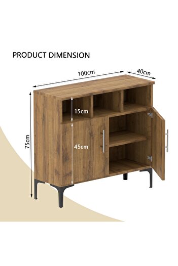 Mahmayi Modern Medium Height Cabinet with 2 Door Storage and 3 Open Shelf-Cognac Brown Sherman Oak