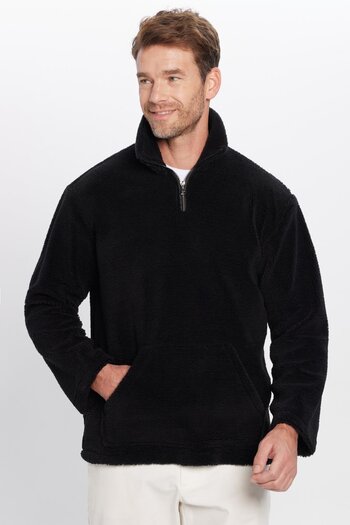 Tudors Φούτερ Unisex Relax Fit Άνετο Φούτερ με μισό φερμουάρ και τσέπη καγκουρό με μαύρο βελούδινο γιακά
