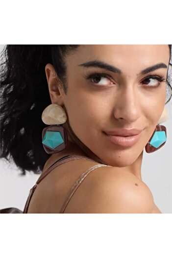 Pelin Aksesuar Turquoise Cream Brown Extra Large Earrings