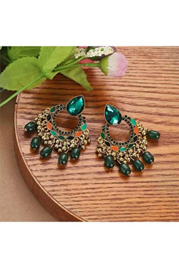 Pelin Aksesuar Authentic Green Stone Dangle Earrings