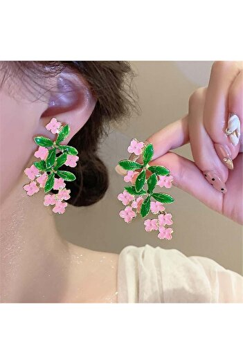 Pelin Aksesuar Pink Flower Big Earrings