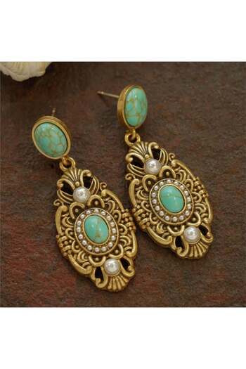 Pelin Aksesuar Green Jewelled Authentic Earrings