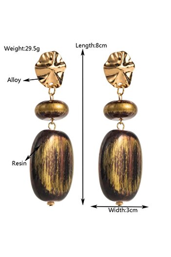 Pelin Aksesuar Brown Big Beaded Design Earrings