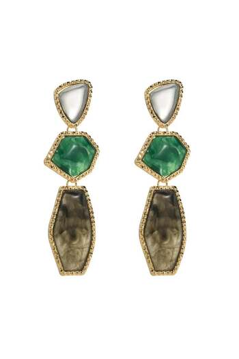 Pelin Aksesuar Green Coffee Stone Long Earrings