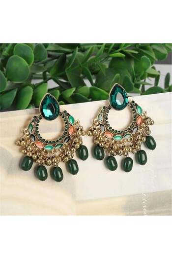 Pelin Aksesuar Authentic Green Stone Dangle Earrings
