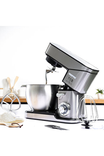 Geepas Kitchen Machine with Whisk, Beater & Dough Hook| 10L Stainless Steel Removable Bowl with Lid,