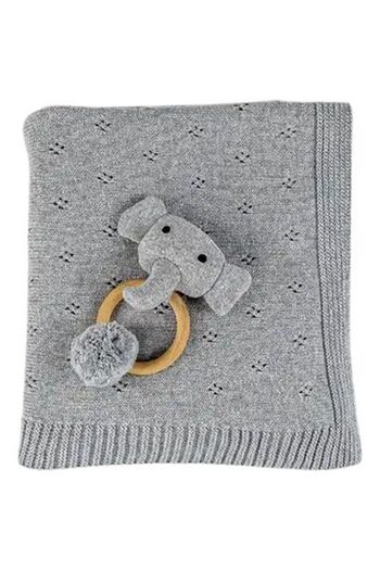 Bumble & Bird - Cozy Cocoon Knitted Blanket With Rattle - Grey