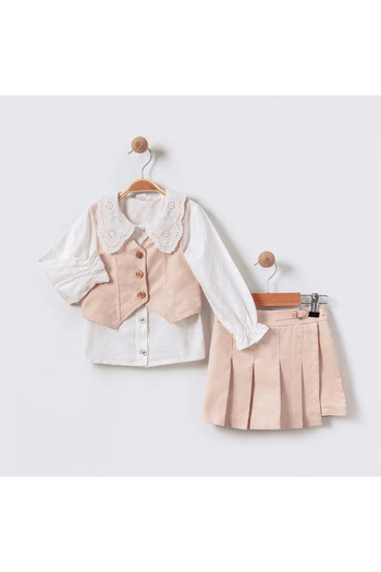 CRAX 3-Piece Girl's Suit with Vest Shirt Shorts Skirts 2-5 Years Old