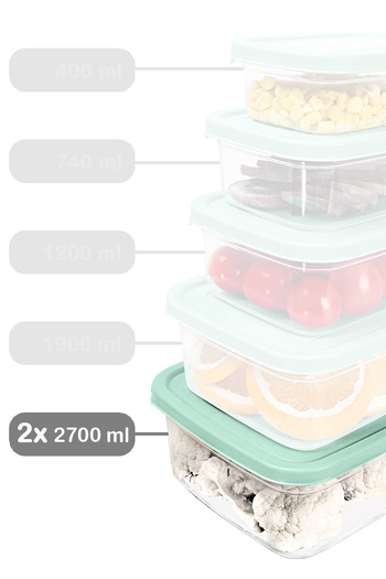 Meleni Home 2700ml Green Food Storage Organizer - Rectangular & Microwavable Organizer, 2 Pieces