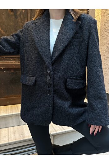 VESS MODA Women's Button Detailed Teddy Stamp Jacket