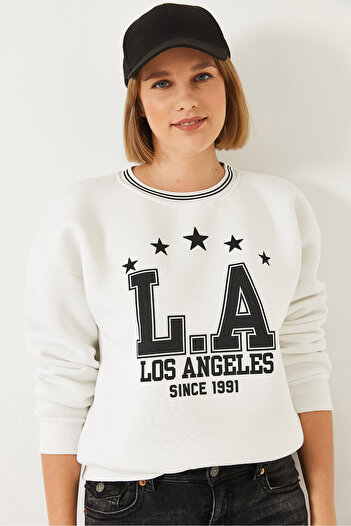 Bianco Lucci Women's Three Thread Raised Lettered Sweatshirt 60601038