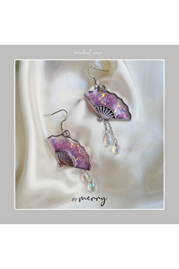 by Merry Pink Fan Chinese Earrings - Asian Style, Resin Earrings